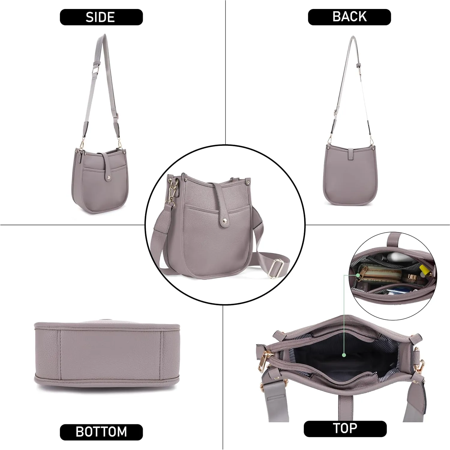 Trendy Hobo Crossbody Handbag with Adjustable Straps - Vegan Leather Designer Purses