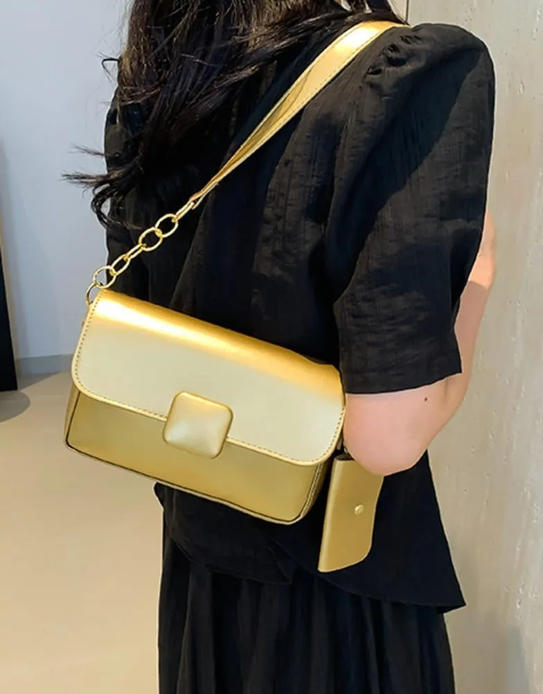 Trendy Shoulder Bag for Women Vegan Leather Underarm Purse Small Totes Handbag Casual Chain Top Handle Satchel