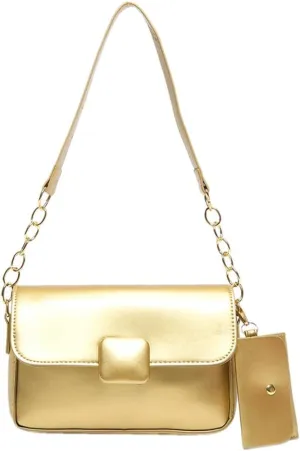 Trendy Shoulder Bag for Women Vegan Leather Underarm Purse Small Totes Handbag Casual Chain Top Handle Satchel