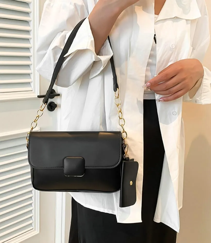 Trendy Shoulder Bag for Women Vegan Leather Underarm Purse Small Totes Handbag Casual Chain Top Handle Satchel