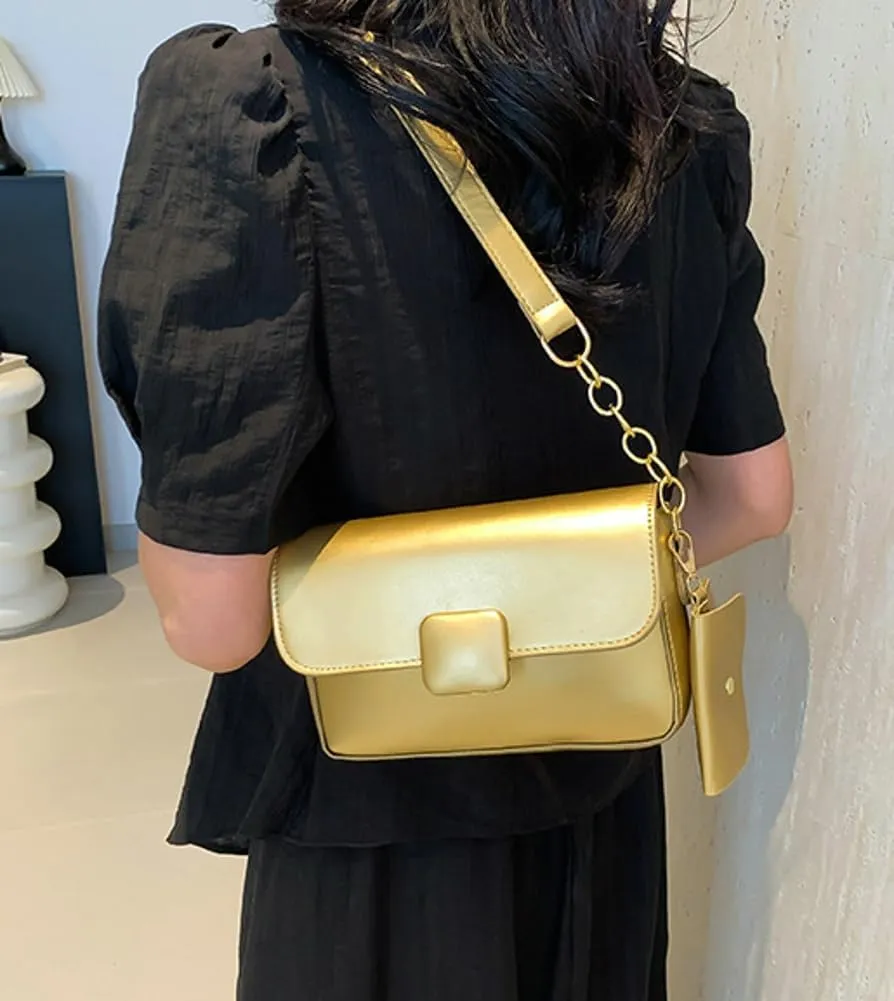Trendy Shoulder Bag for Women Vegan Leather Underarm Purse Small Totes Handbag Casual Chain Top Handle Satchel