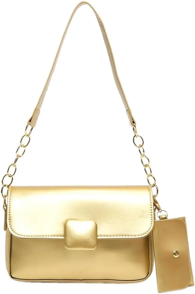 Trendy Shoulder Bag for Women Vegan Leather Underarm Purse Small Totes Handbag Casual Chain Top Handle Satchel