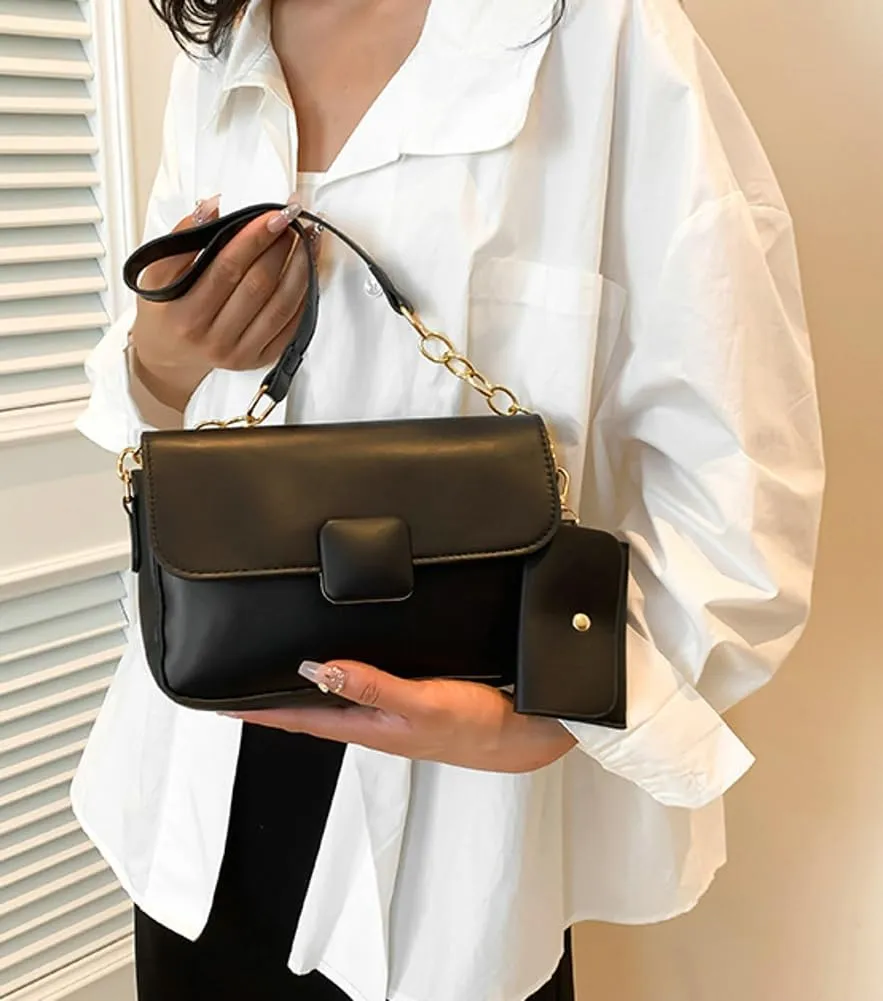 Trendy Shoulder Bag for Women Vegan Leather Underarm Purse Small Totes Handbag Casual Chain Top Handle Satchel