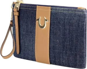 True Religion Women's Mini Wallet, Small Compact Clutch Pouch with Wrist Strap, Dark Denim, One Size