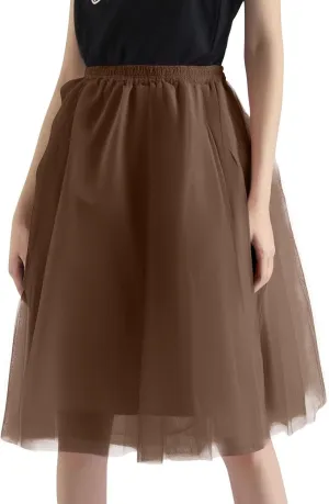 Tulle Skirts for Women Midi Layered Skorts Elastic High Waisted A Line Skirt Tutu Skirt for Prom Party