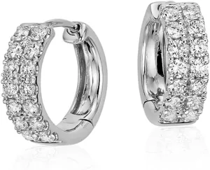 Two Row Iced Shiny 5A Cz Trendy Classic White Gold Plated 925 Sterling Silver Unisex Ice Out 12mm Hoops Hypoallergenic Huggie Hoop Earrings For Men Women Jewelry