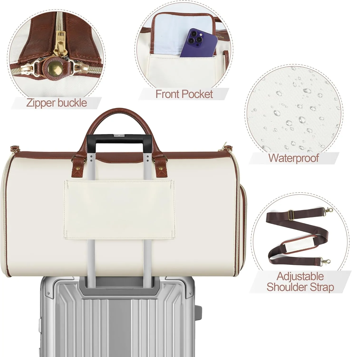 Ultimate 3-in-1 Garment Duffel Bag  Wrinkle-Free, Spacious 50L Capacity, Waterproof, Ideal for Business Trips & Weekend Getaways (Beige02) (Travel Garment Bag, Beige)