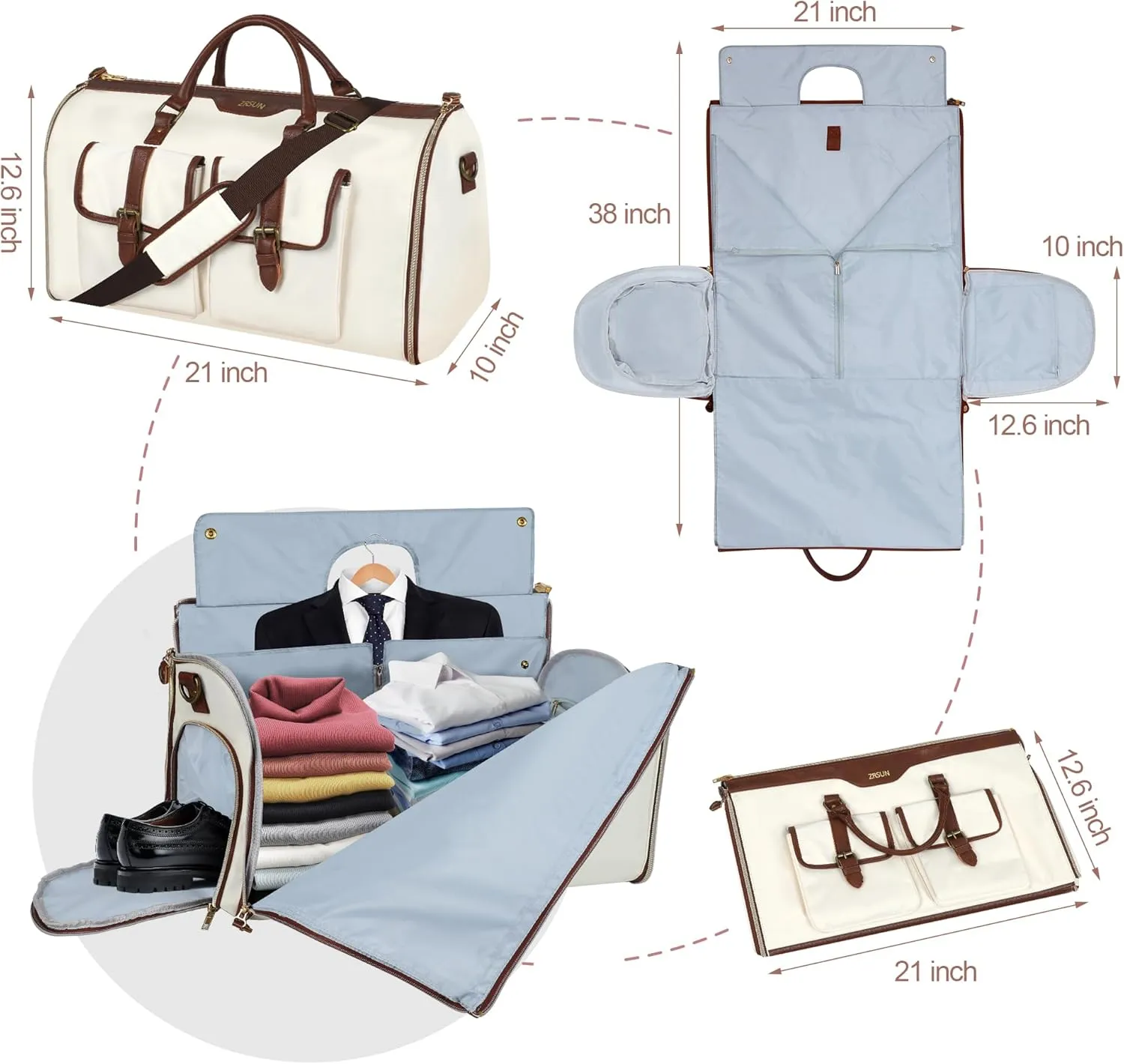 Ultimate 3-in-1 Garment Duffel Bag  Wrinkle-Free, Spacious 50L Capacity, Waterproof, Ideal for Business Trips & Weekend Getaways (Beige02) (Travel Garment Bag, Beige)