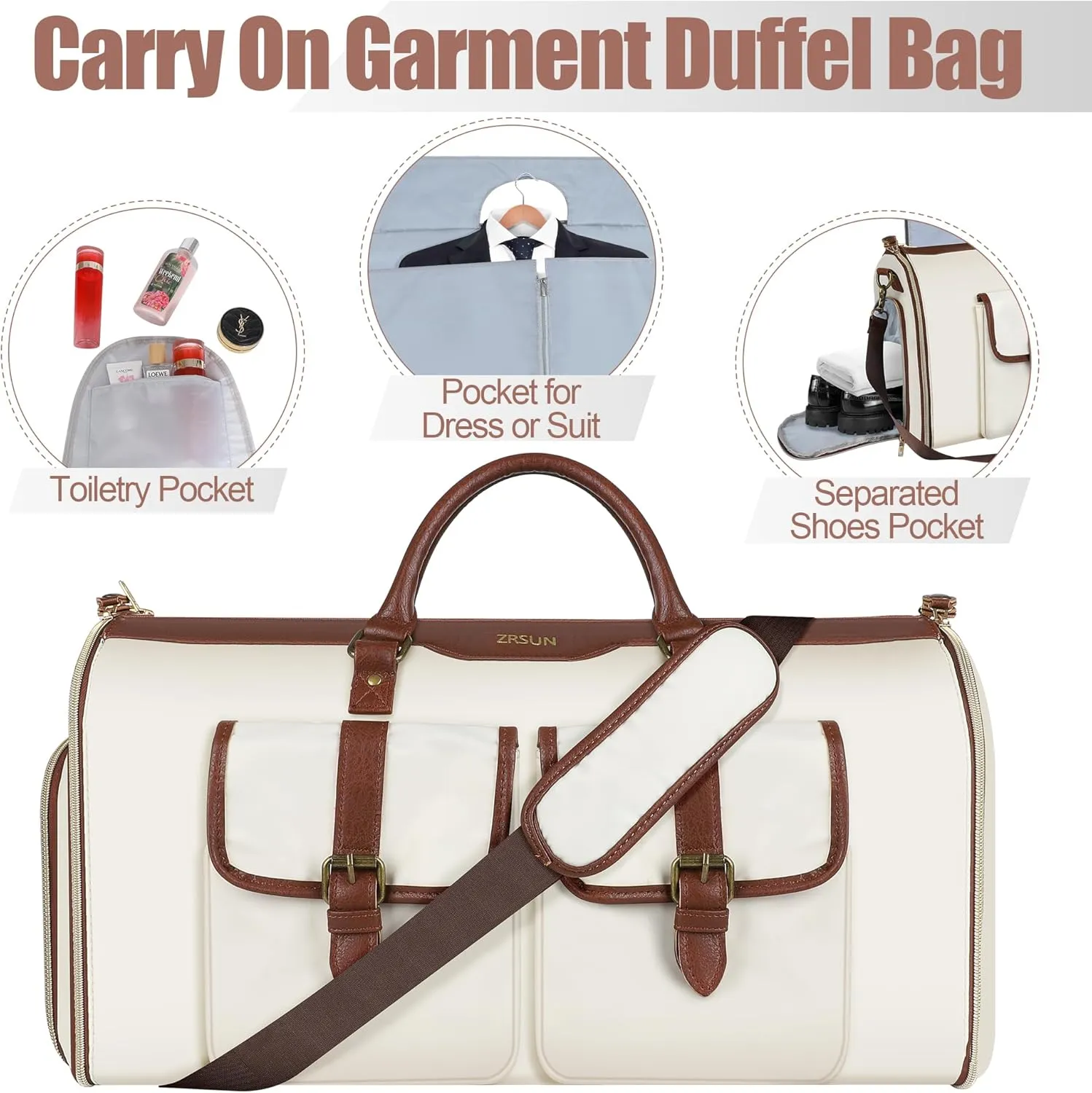 Ultimate 3-in-1 Garment Duffel Bag  Wrinkle-Free, Spacious 50L Capacity, Waterproof, Ideal for Business Trips & Weekend Getaways (Beige02) (Travel Garment Bag, Beige)