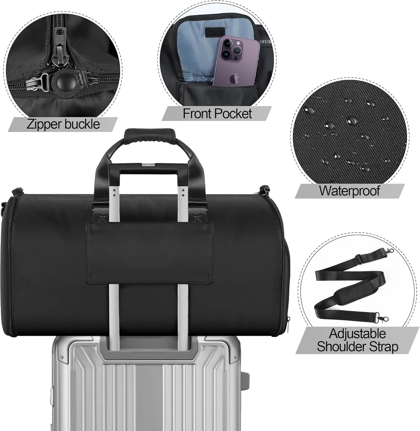 Ultimate 3-in-1 Garment Duffel Bag  Wrinkle-Free, Spacious 50L Capacity, Waterproof, Ideal for Business Trips & Weekend Getaways (Beige02) (Travel Garment Bag, Black)