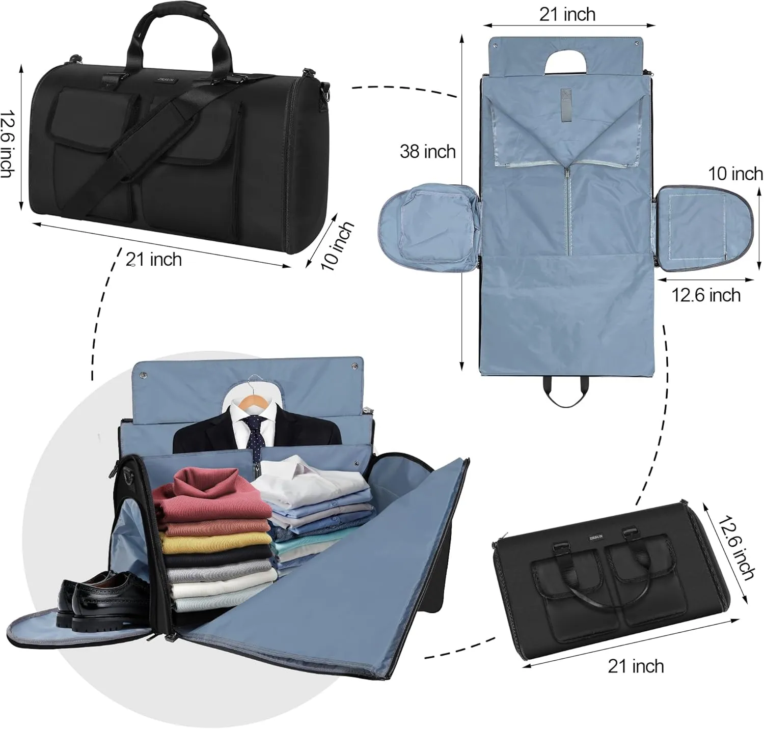 Ultimate 3-in-1 Garment Duffel Bag  Wrinkle-Free, Spacious 50L Capacity, Waterproof, Ideal for Business Trips & Weekend Getaways (Beige02) (Travel Garment Bag, Black)