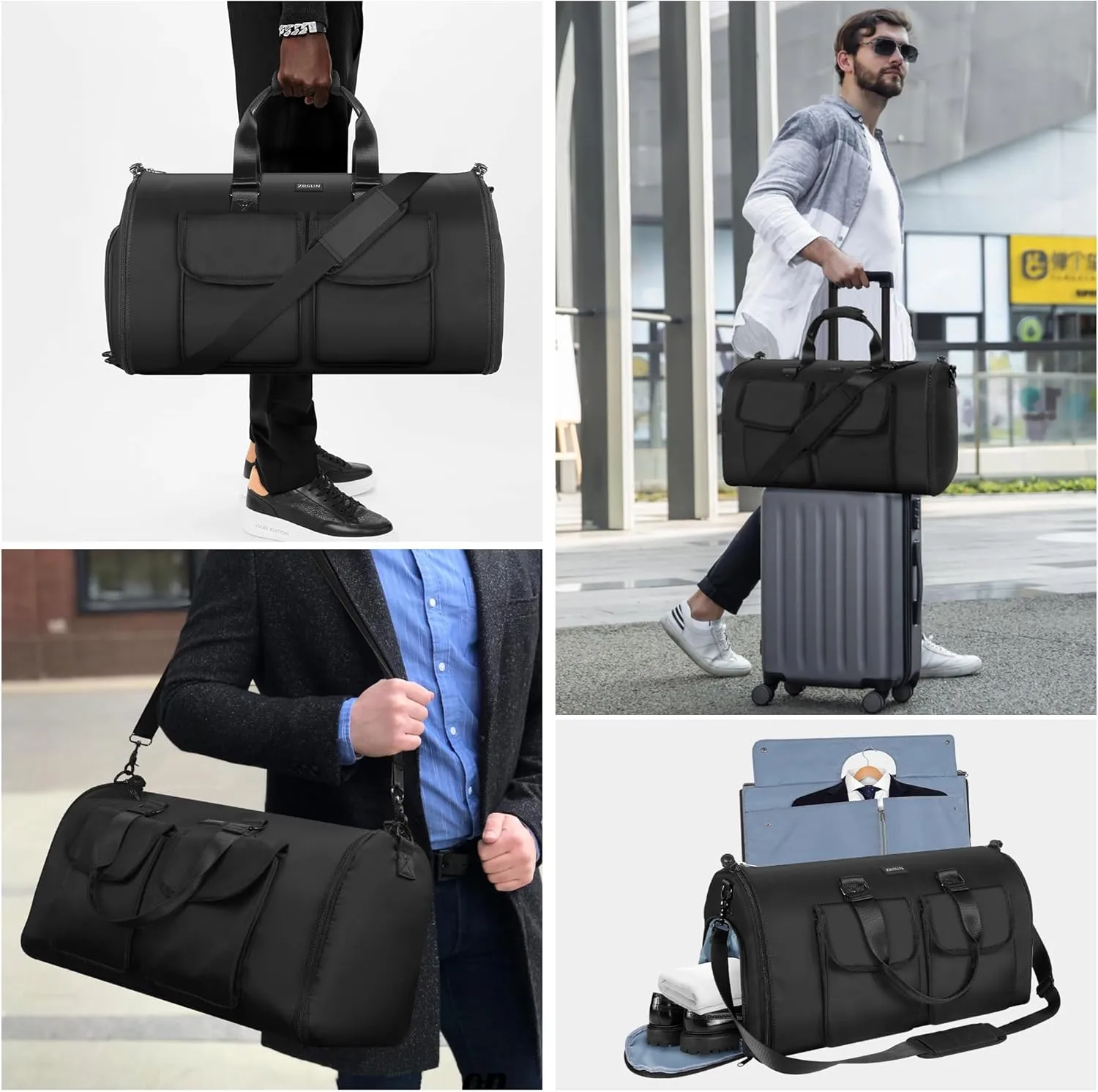 Ultimate 3-in-1 Garment Duffel Bag  Wrinkle-Free, Spacious 50L Capacity, Waterproof, Ideal for Business Trips & Weekend Getaways (Beige02) (Travel Garment Bag, Black)