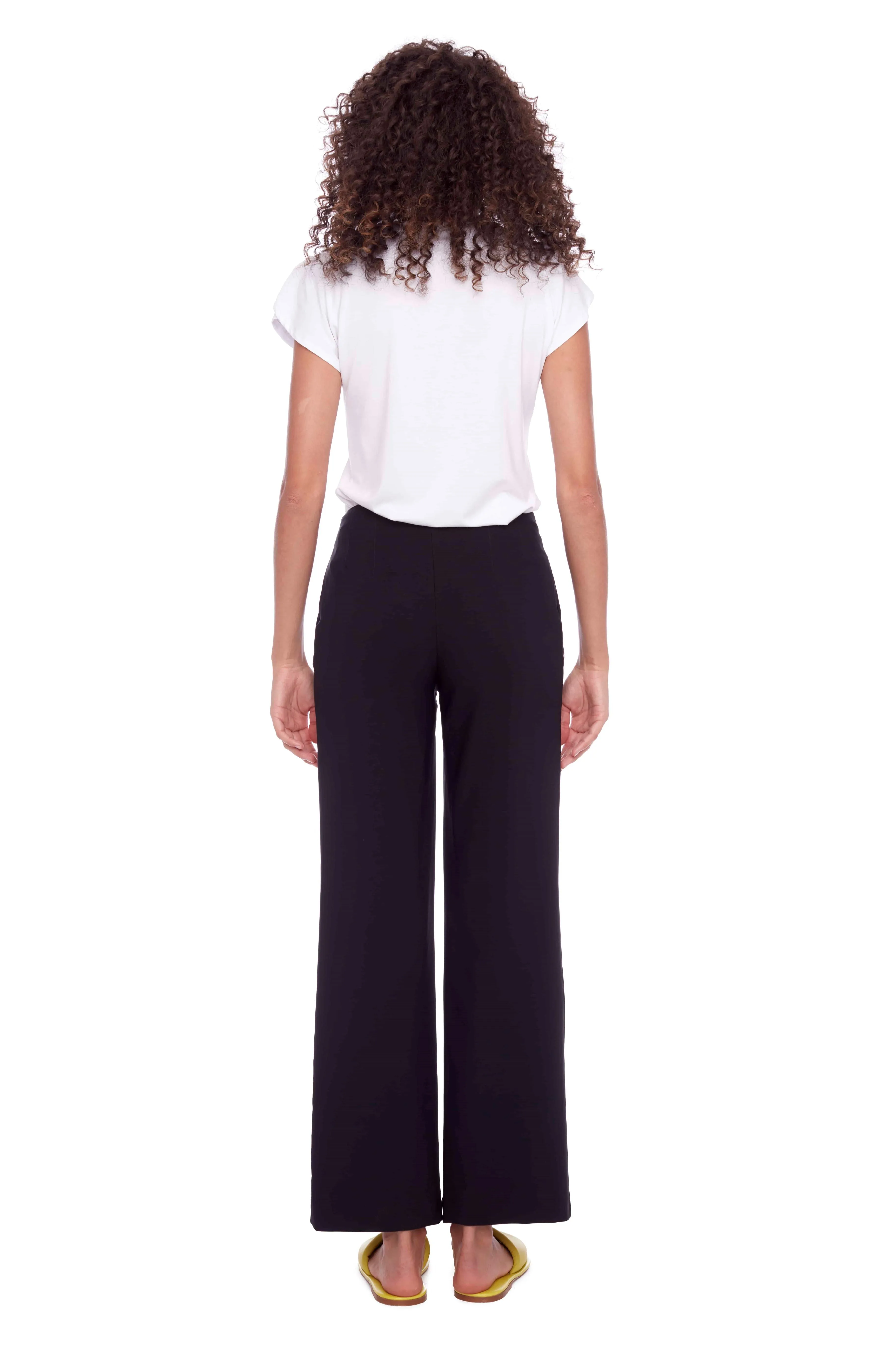 UP! WOMEN'S  HIGH RISE SOLID WIDE LEG PALERMO PANT - BLACK