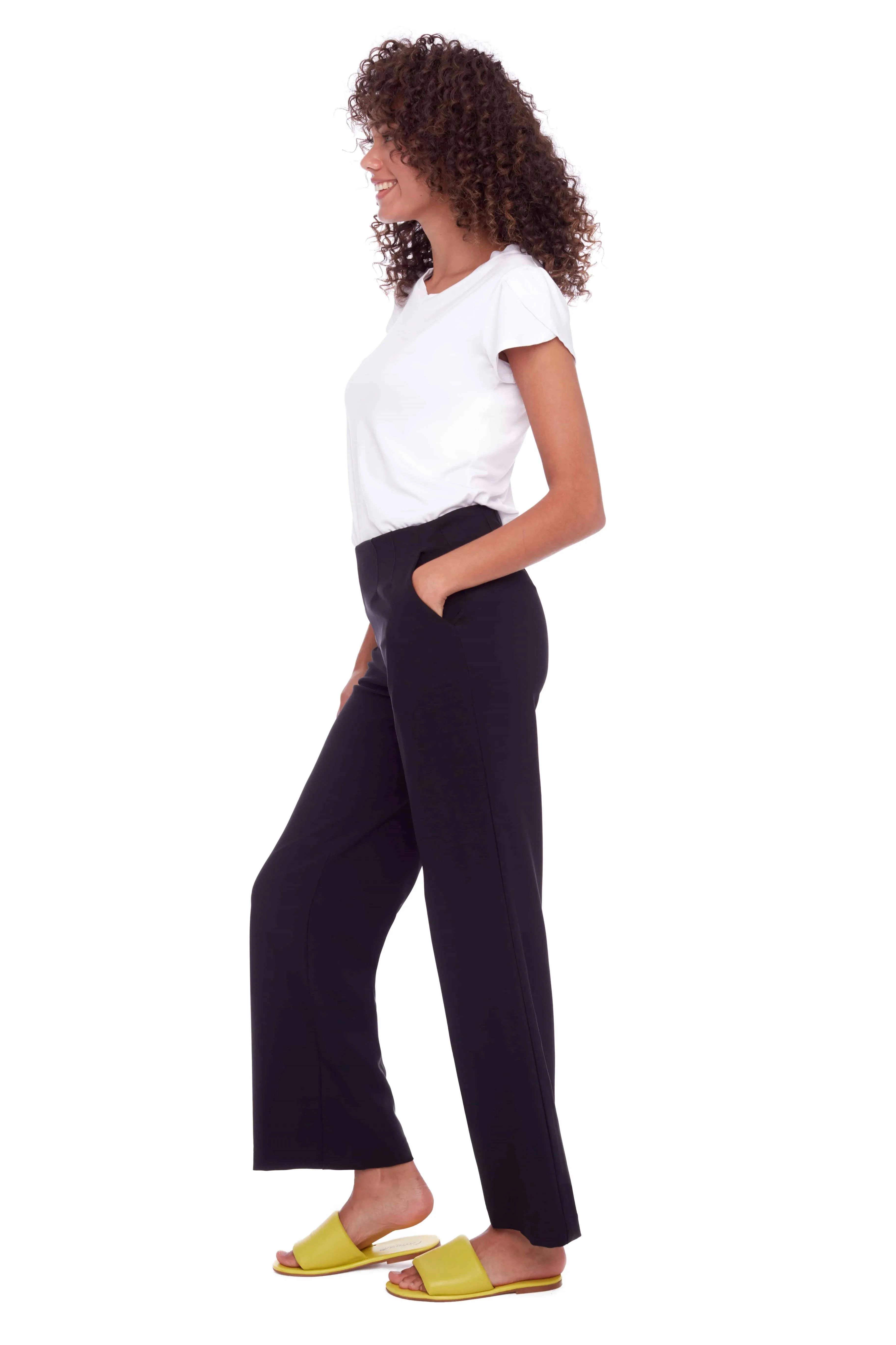 UP! WOMEN'S  HIGH RISE SOLID WIDE LEG PALERMO PANT - BLACK