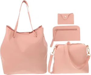 Vintage Pu Handbag Set 4 Piece Satchel Bag Set Purse Wallet Shoulder Bag Fashionable and Spacious