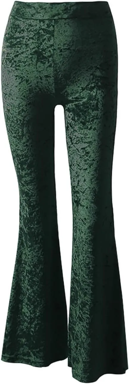 Vintage Velvet Flare Pants for Women High Waist Tummy Control Straight Bootcut Pants Soft Comfortable Velour Trousers