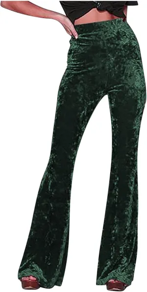 Vintage Velvet Flare Pants for Women High Waist Tummy Control Straight Bootcut Pants Soft Comfortable Velour Trousers
