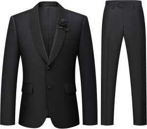 WEEN CHARM Men's 2 Piece Suit Two Button Blazer Jacket Pants Set Slim Fit Formal Wedding Business Suit Elegant Tuxedo Suit