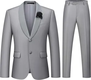 WEEN CHARM Men's 2 Piece Suit Two Button Blazer Jacket Pants Set Slim Fit Formal Wedding Business Suit Elegant Tuxedo Suit