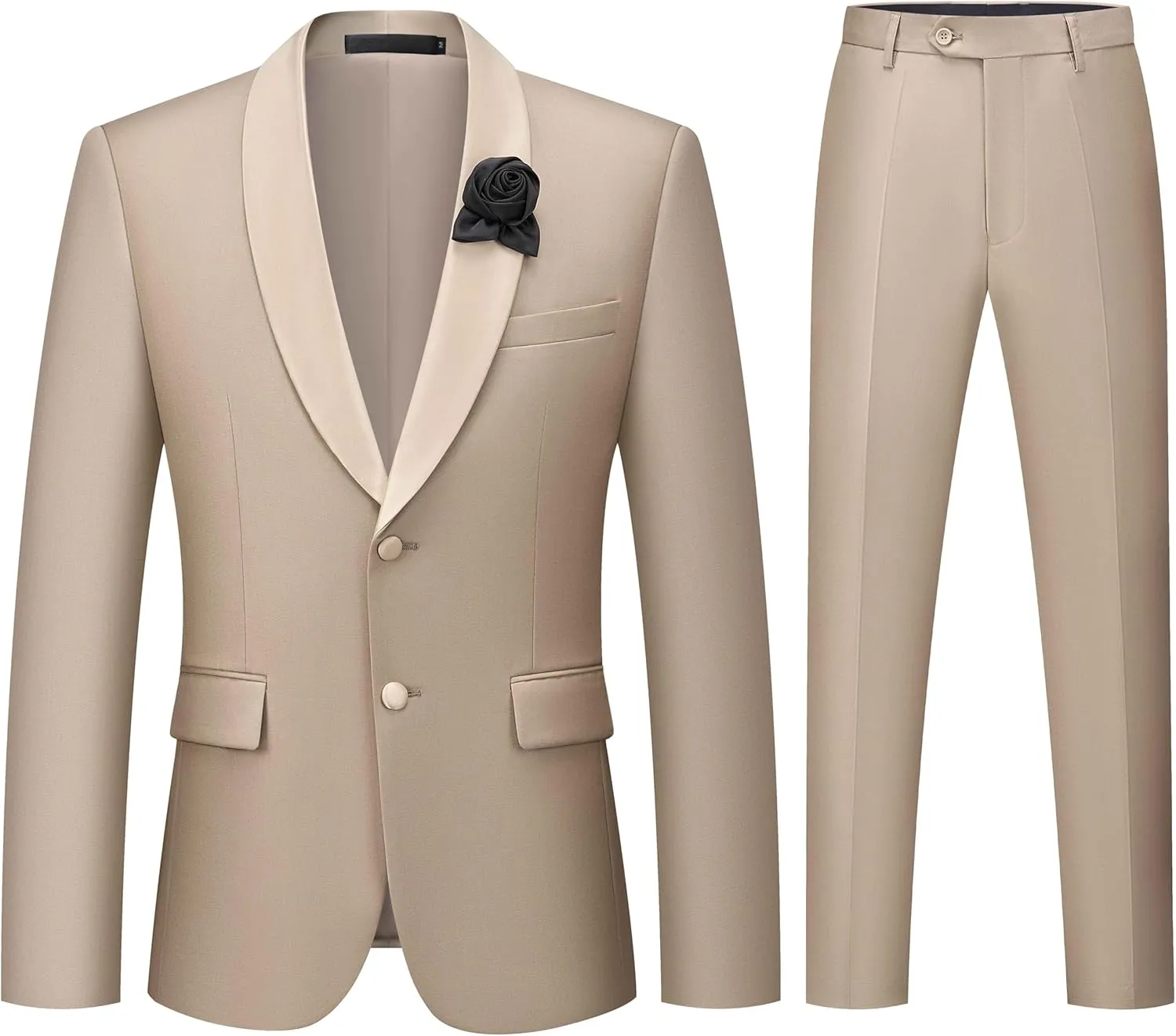 WEEN CHARM Men's 2 Piece Suit Two Button Blazer Jacket Pants Set Slim Fit Formal Wedding Business Suit Elegant Tuxedo Suit