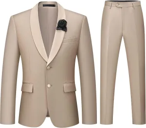 WEEN CHARM Men's 2 Piece Suit Two Button Blazer Jacket Pants Set Slim Fit Formal Wedding Business Suit Elegant Tuxedo Suit