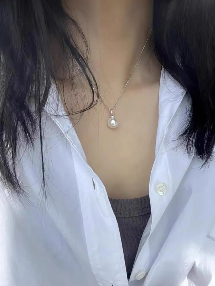 White 12MM Single Pearl Necklace Pendants | One Pearl Pendant Necklace with a pearl Jewelry | Pearl drop Necklace | Silver Pearl Necklaces for Women | Mother's Day Gift, Birthday Gift, Graduation Gift