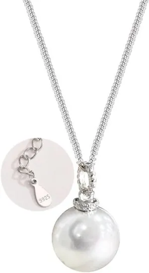 White 12MM Single Pearl Necklace Pendants | One Pearl Pendant Necklace with a pearl Jewelry | Pearl drop Necklace | Silver Pearl Necklaces for Women | Mother's Day Gift, Birthday Gift, Graduation Gift