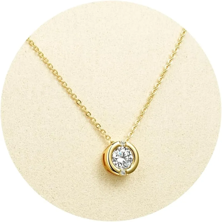 WOAINI 1 Carat Moissanite Solitaire Pendant Necklace in 925 Sterling Silver, Adjustable Necklaces Pendant Bezel-Set with Moissanite, 18" 2", Diamond-Alternative Jewelry Gift for Women