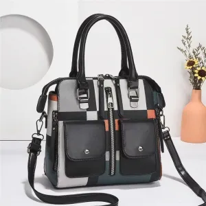 Women Handbags Shoulder Bags, Satchel Tote Bag, Luxury Vintage Shoulder Bags For Women Multi-Pocket Pu Leather Crossbody Bag Messenger Handbag Totes Purse (Color : Black, Size : 24x14x23cm)