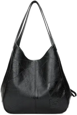 Women Handbags Shoulder Bags, Satchel Tote Bag, Vintage Large Capacity Shoulder Bags for Women Retro PU Leather Handbag Totes Solid Color Fashion Hand Bag Pack ( Color : Black , Size : 28x12x30cm )