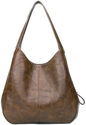 Women Handbags Shoulder Bags, Satchel Tote Bag, Vintage Large Capacity Shoulder Bags for Women Retro PU Leather Handbag Totes Solid Color Fashion Hand Bag Pack ( Color : Coffee , Size : 28x12x30cm )