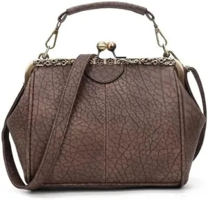 Women Handbags Shoulder Bags, Satchel Tote Bag, Vintage Luxury Shoulder Bags For Women Clip Handbag Totes Retro Pu Leather Crossbody Messenger Bag Lady Clutch (Color : Brown, Size : 23x10x18cm)