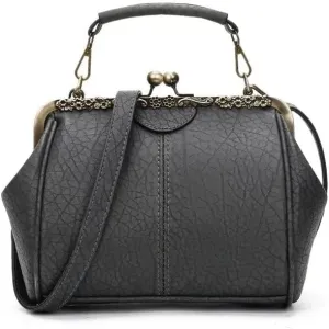 Women Handbags Shoulder Bags, Satchel Tote Bag, Vintage Luxury Shoulder Bags For Women Clip Handbag Totes Retro Pu Leather Crossbody Messenger Bag Lady Clutch (Color : Gray, Size : 23x10x18cm)