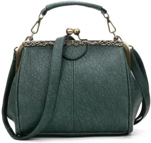 Women Handbags Shoulder Bags, Satchel Tote Bag, Vintage Luxury Shoulder Bags For Women Clip Handbag Totes Retro Pu Leather Crossbody Messenger Bag Lady Clutch (Color : Green, Size : 23x10x18cm)