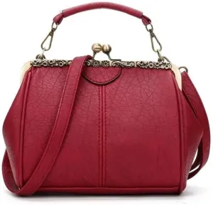 Women Handbags Shoulder Bags, Satchel Tote Bag, Vintage Luxury Shoulder Bags For Women Clip Handbag Totes Retro Pu Leather Crossbody Messenger Bag Lady Clutch (Color : Red, Size : 23x10x18cm)