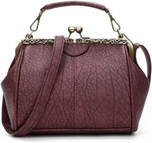 Women Handbags Shoulder Bags, Satchel Tote Bag, Vintage Luxury Shoulder Bags For Women Clip Handbag Totes Retro Pu Leather Crossbody Messenger Bag Lady Clutch (Color : Winered, Size : 23x10x18cm)