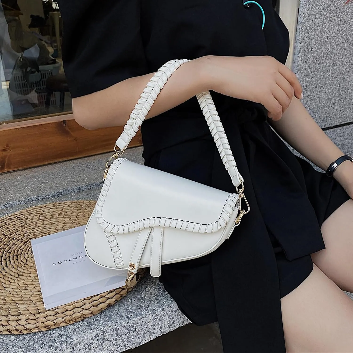 Women Small Saddle Shoulder Bag,Trendy Crossbody Bag Clutch Purse,PU Leather Satchel Bags Handbag