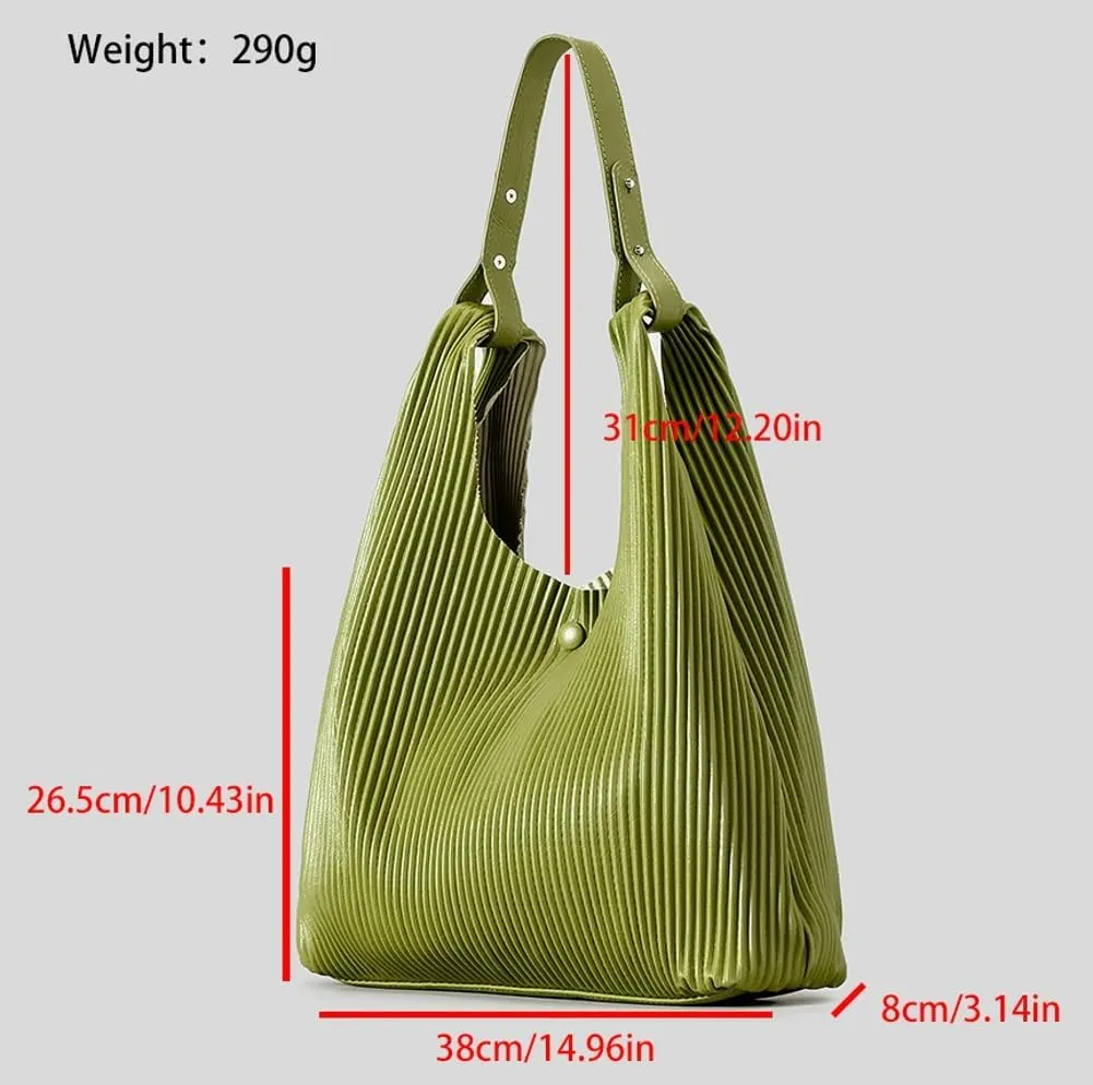 Women Soft Vegan Leather Handbags Fashion Shoulder Totes Large Bucket Hobo Purse Pleated Top Handle Satchel