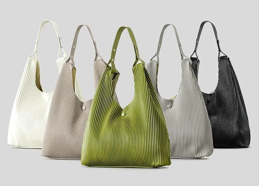 Women Soft Vegan Leather Handbags Fashion Shoulder Totes Large Bucket Hobo Purse Pleated Top Handle Satchel