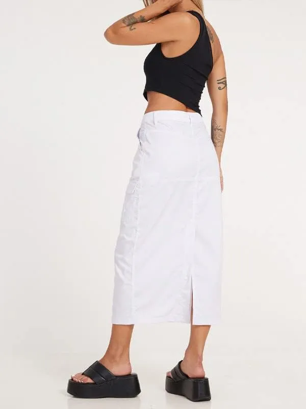 Women Y2k Cargo Long Skirt Baggy Drawstring Skirt Ruched Midi Skirt with Pocket E-Girl Vintage Harajuku Streetwear
