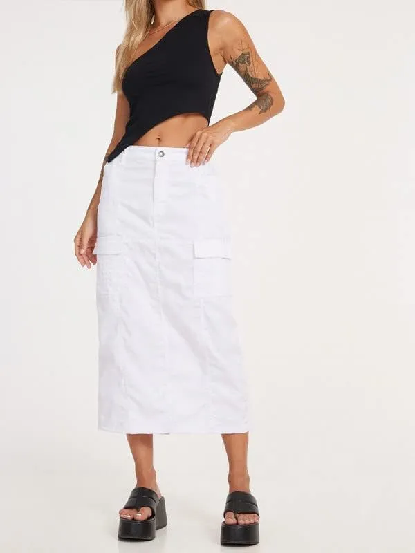 Women Y2k Cargo Long Skirt Baggy Drawstring Skirt Ruched Midi Skirt with Pocket E-Girl Vintage Harajuku Streetwear