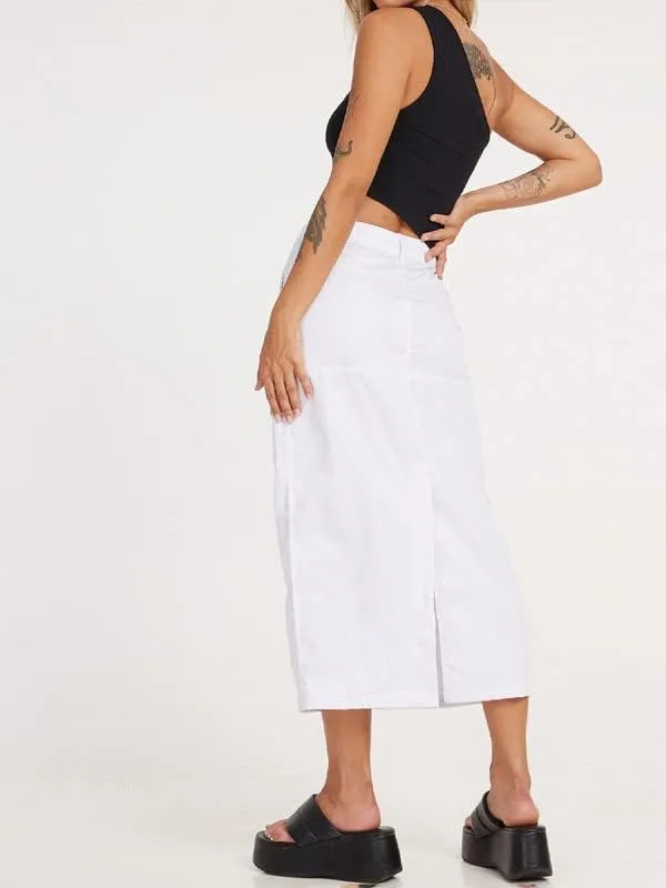 Women Y2k Cargo Long Skirt Baggy Drawstring Skirt Ruched Midi Skirt with Pocket E-Girl Vintage Harajuku Streetwear