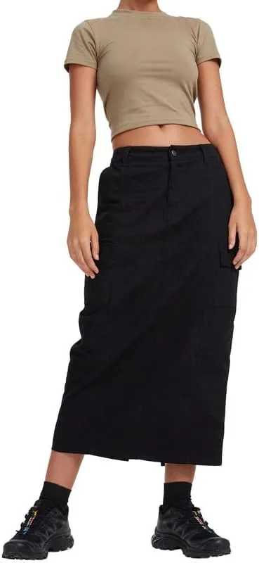 Women Y2k Cargo Long Skirt Baggy Drawstring Skirt Ruched Midi Skirt with Pocket E-Girl Vintage Harajuku Streetwear