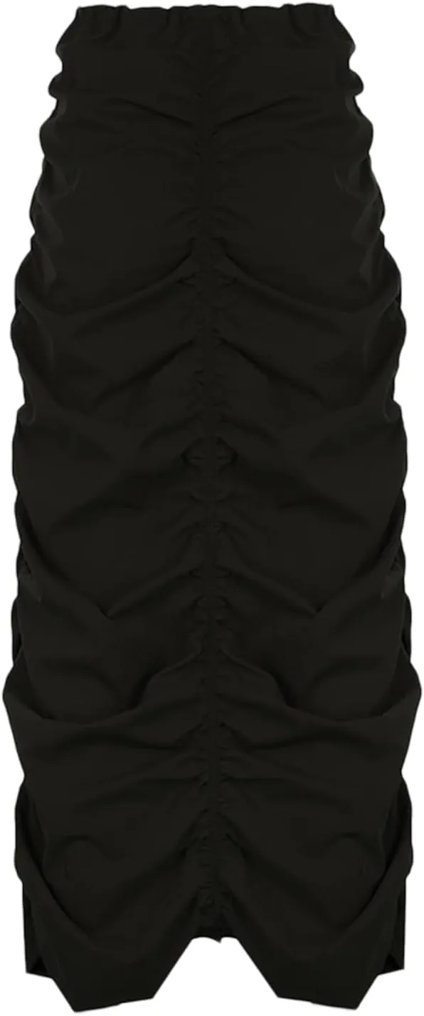 Women Y2k Cargo Long Skirt Baggy Drawstring Skirt Ruched Midi Skirt with Pocket E-Girl Vintage Harajuku Streetwear
