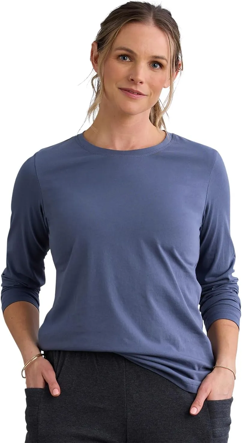 Women's 100% Organic Pima Cotton Relaxed Long Sleeve Crew Neck T-Shirt