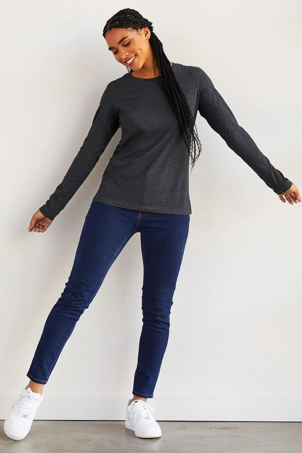 Women's 100% Organic Pima Cotton Relaxed Long Sleeve Crew Neck T-Shirt