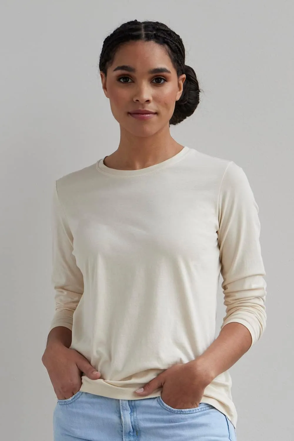 Women's 100% Organic Pima Cotton Relaxed Long Sleeve Crew Neck T-Shirt