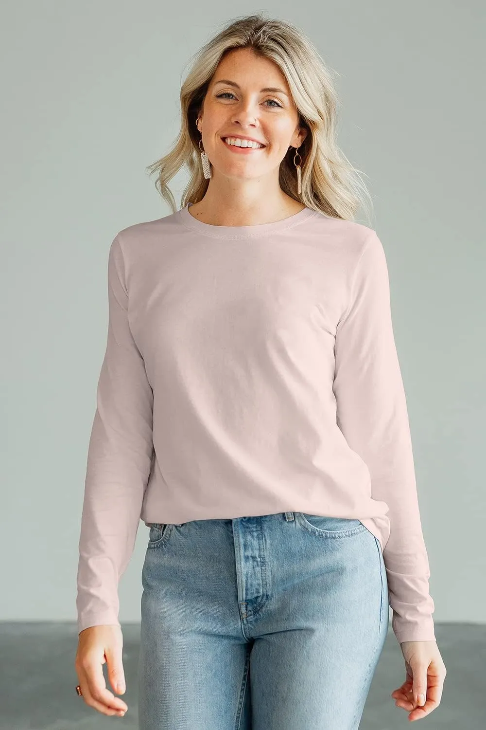 Women's 100% Organic Pima Cotton Relaxed Long Sleeve Crew Neck T-Shirt
