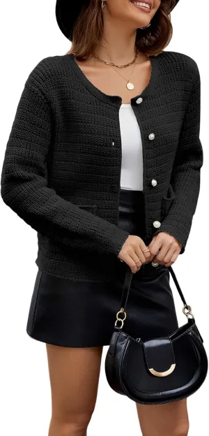 Women's Cardigan Sweater Button Down Knit Jackets Cropped Cardigans Fall Trendy