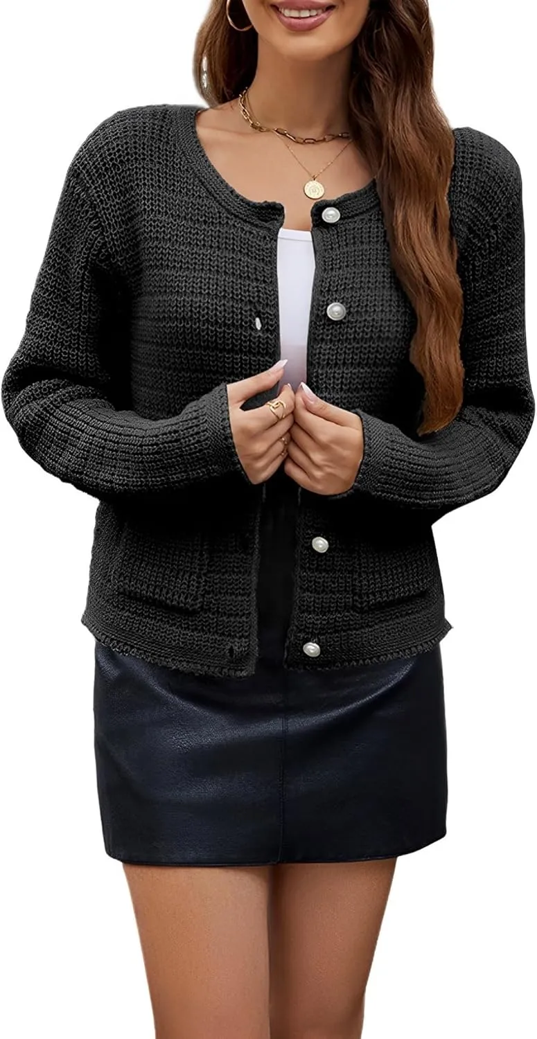 Women's Cardigan Sweater Button Down Knit Jackets Cropped Cardigans Fall Trendy